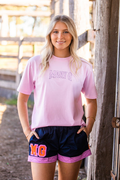 Mary G - Old School Panel Short French Navy / Peach / Lily