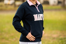 Load image into Gallery viewer, Mary G 1/2 Zip Closed Jumper - French Navy-Pale Pink
