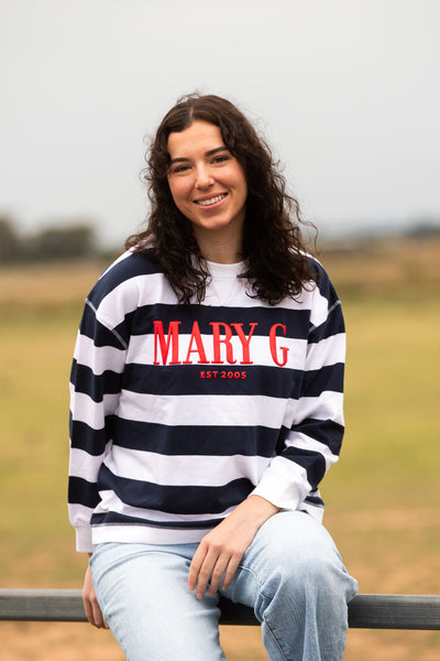 MaryG - Crew Neck Sweatshirt (French Navy | White)