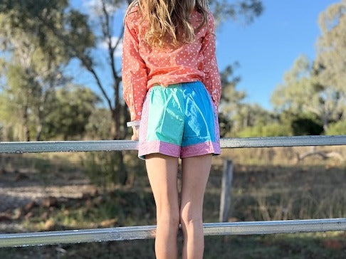 MaryG Youth - Old School Harlequin Panel Shorts (Mint | Cornflower | Blush Panel)