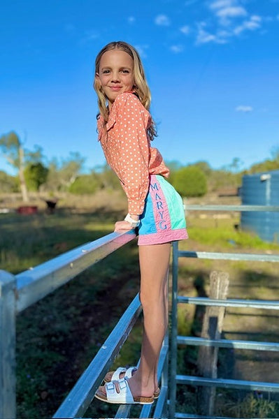 MaryG Youth - Old School Harlequin Panel Shorts (Mint | Cornflower | Blush Panel)
