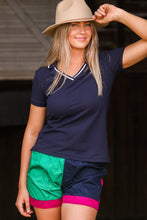 Load image into Gallery viewer, MaryG - Classic Harlequin Panel Shorts (Kelly Green | French Navy | Fuschia Panel)
