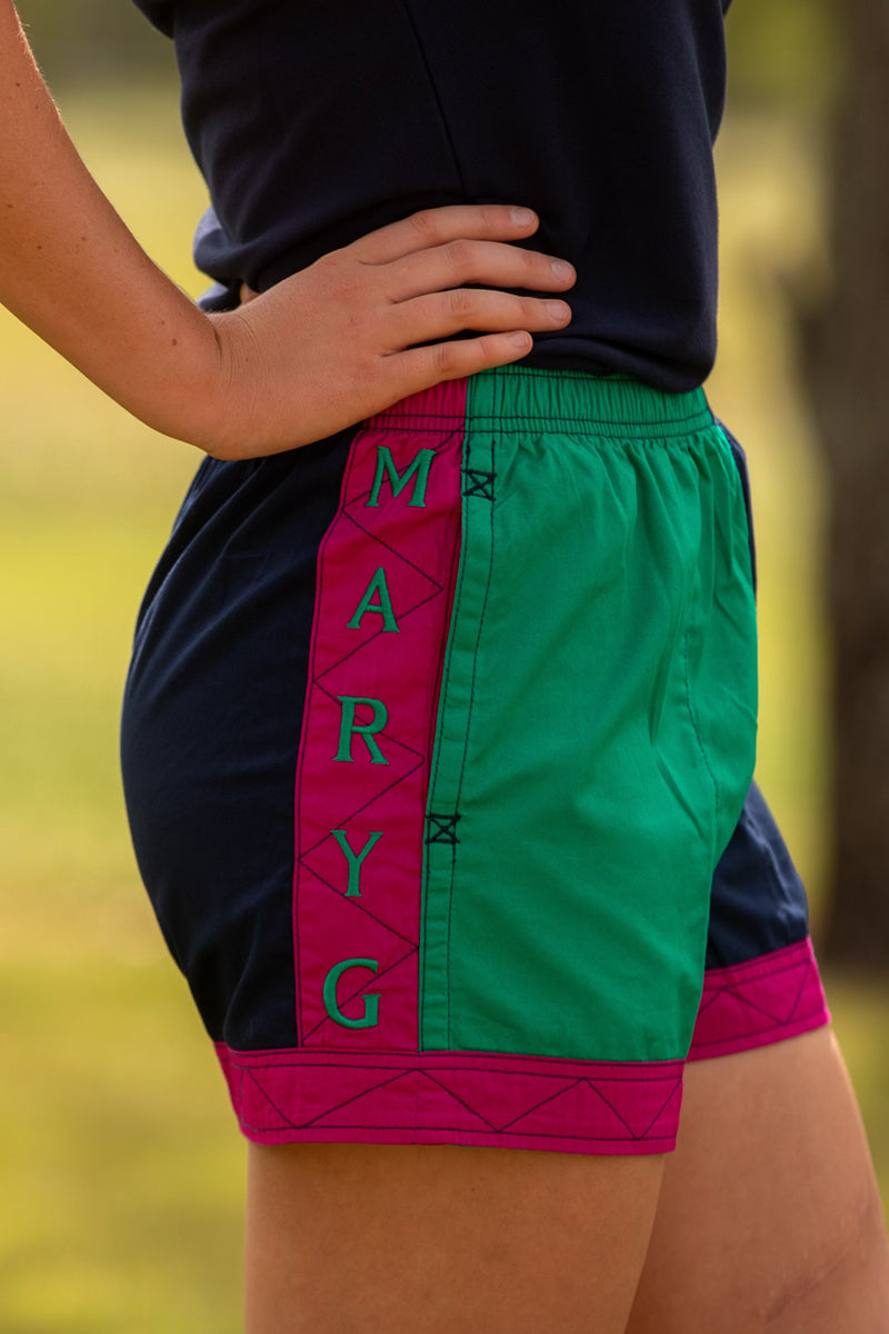 MaryG - Classic Harlequin Panel Shorts (Kelly Green | French Navy | Fuschia Panel)