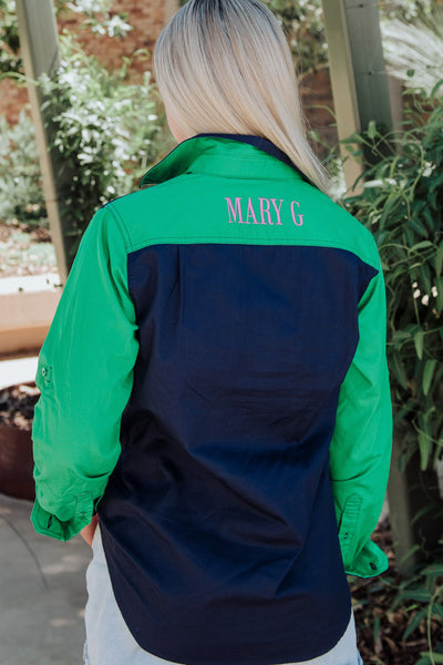 MaryG - Harlequin - Closed Front Long Sleeve Shirt (French Navy | Emerald)
