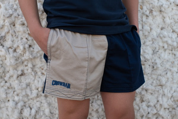 Andy Youth - Harlequin Drill Short - Clay | Navy - Navy Embroidery