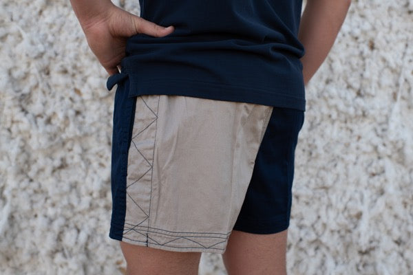 Andy - Harlequin Drill Short - Clay | Navy - Navy Embroidery